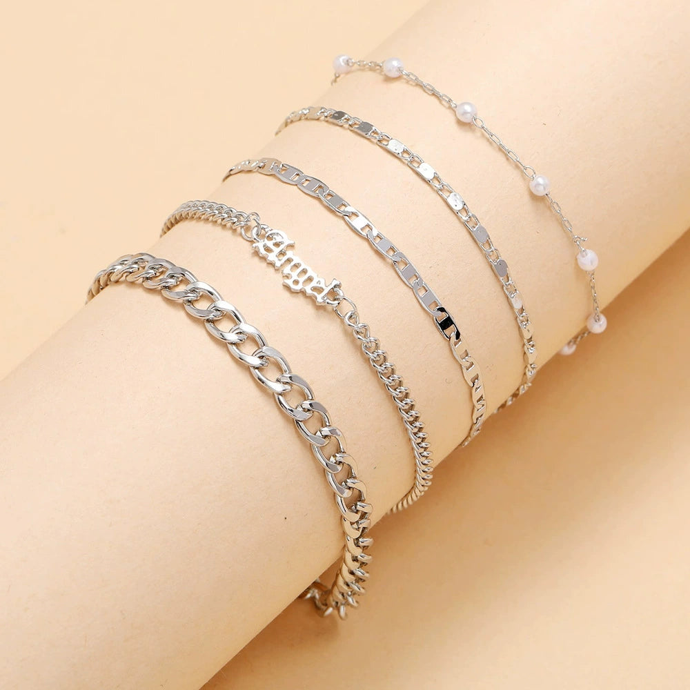 simple English letter angel pearl trendy chain five-piece set JLTB0713
