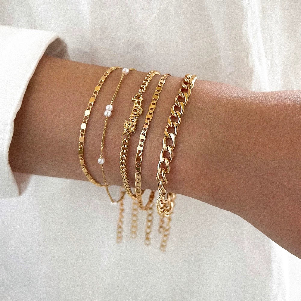 simple English letter angel pearl trendy gold chain five-piece set JLTB0714