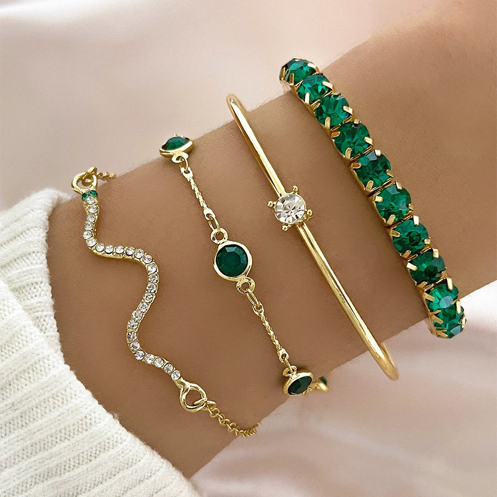 Luxe Green Gemstone & Crystal Bracelet Collection Hand Jewelry JLTB0717