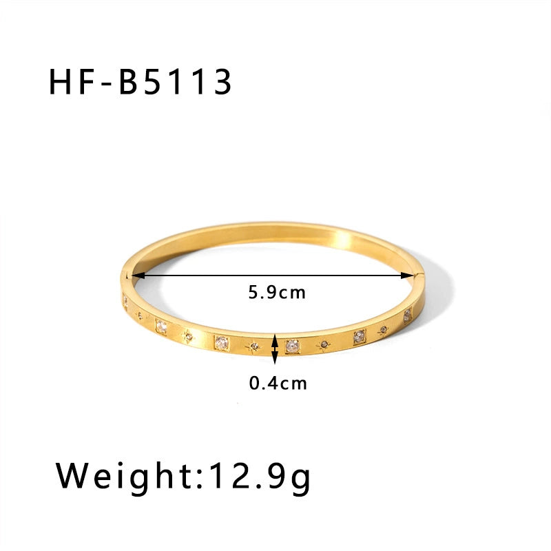 thin square grid micro-inlaid round diamond color gold titanium steel bracelet JLTB0731