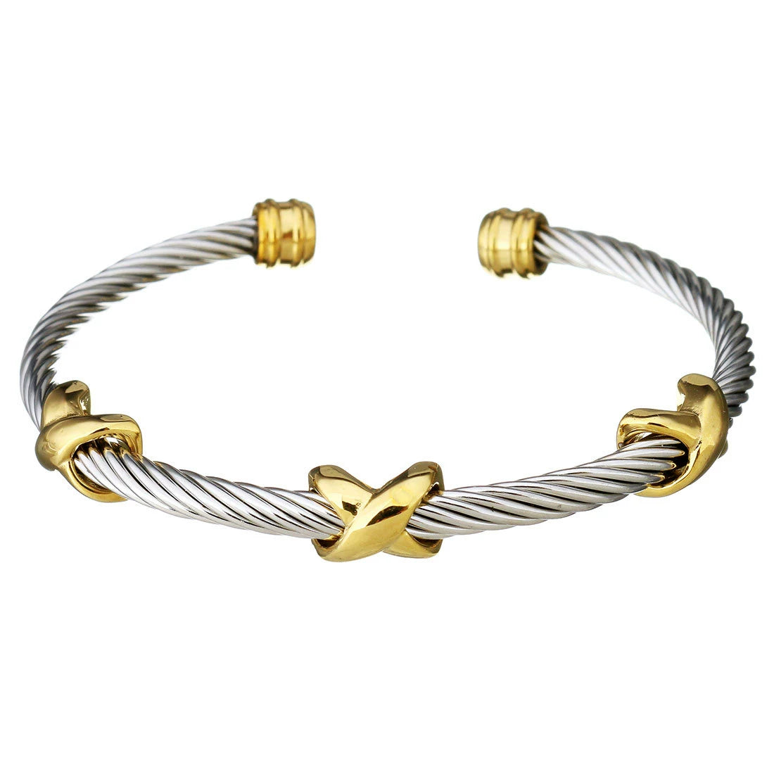 Twisted Cable Silver & Gold X Cuff Bracelet  JLTB0734
