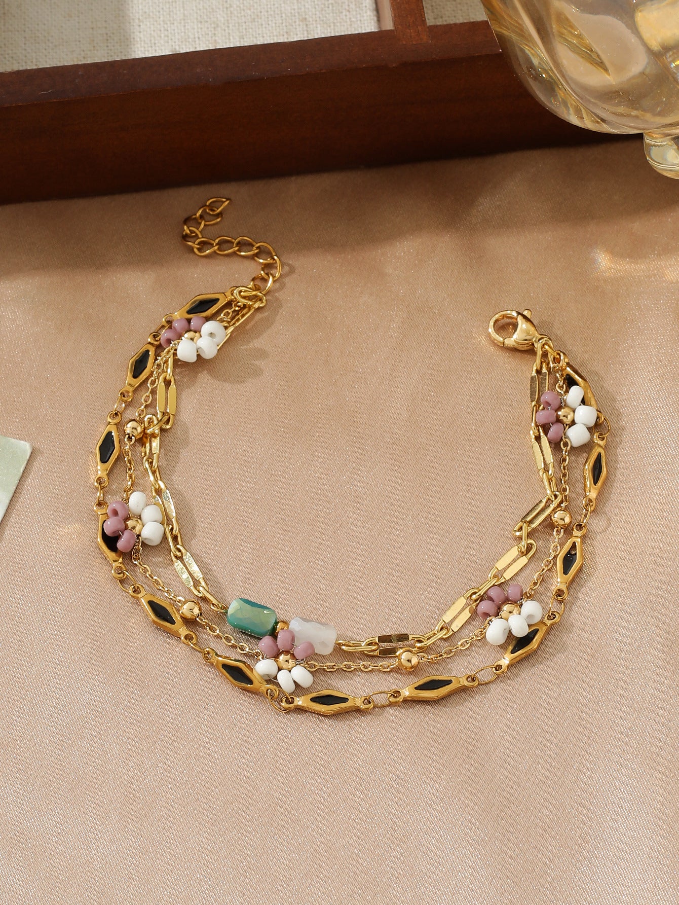 multi charm jute glass bead bracelets JLTB0756