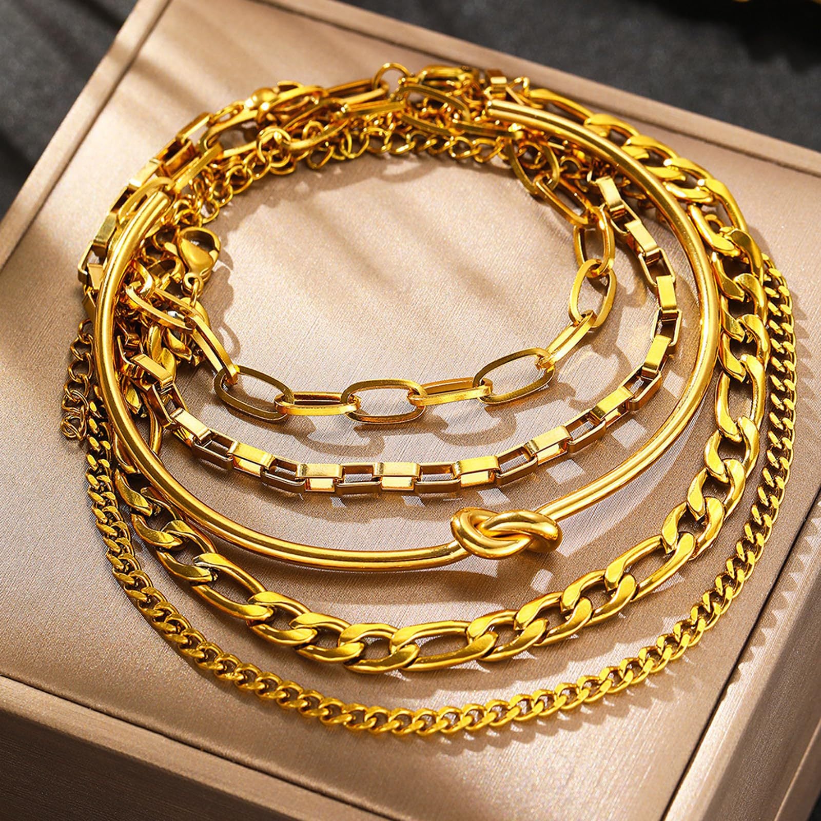 new paper clip Cuban chain knotted stackable multi-layer bracelet JLTB0778