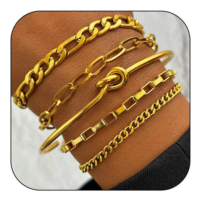 new paper clip Cuban chain knotted stackable multi-layer bracelet JLTB0778