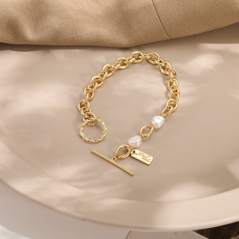 Elegant Loop Chain Bracelet with Pearls and Toggle Clasp Bracelet JLTB0792