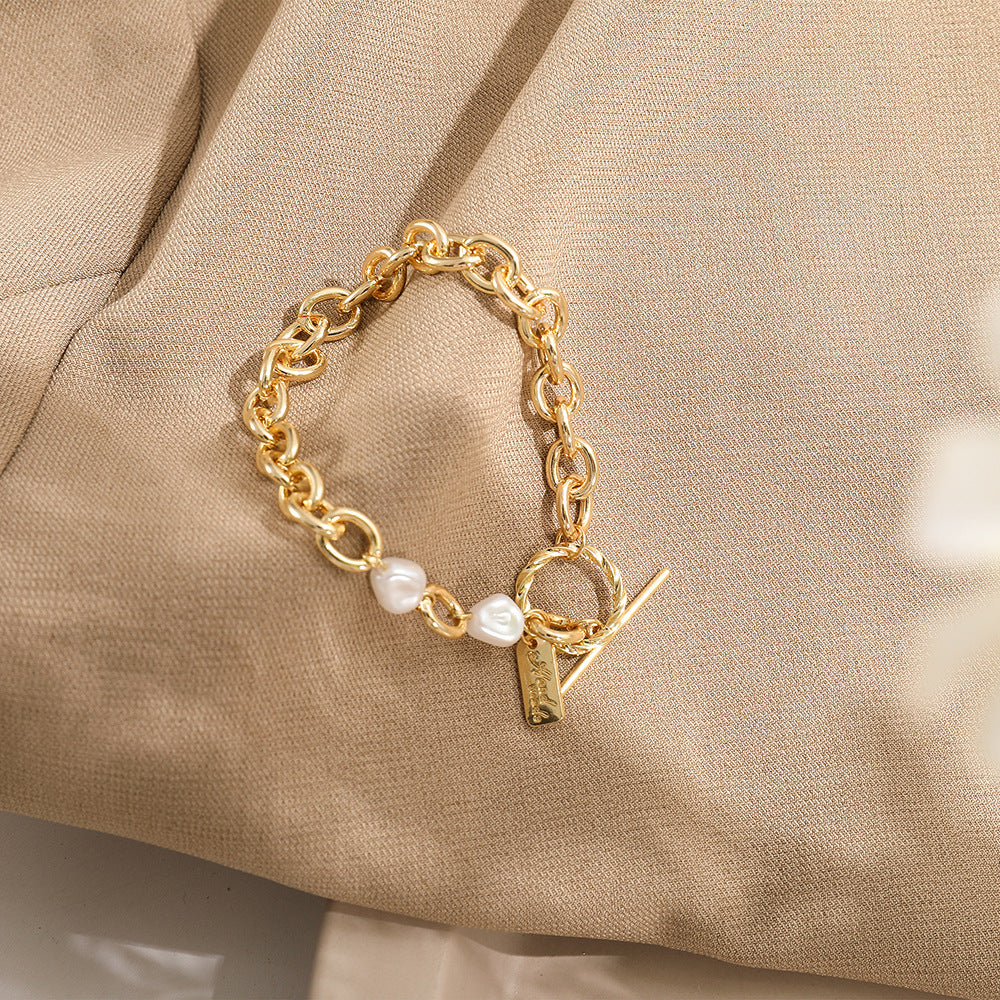 Elegant Loop Chain Bracelet with Pearls and Toggle Clasp Bracelet JLTB0792