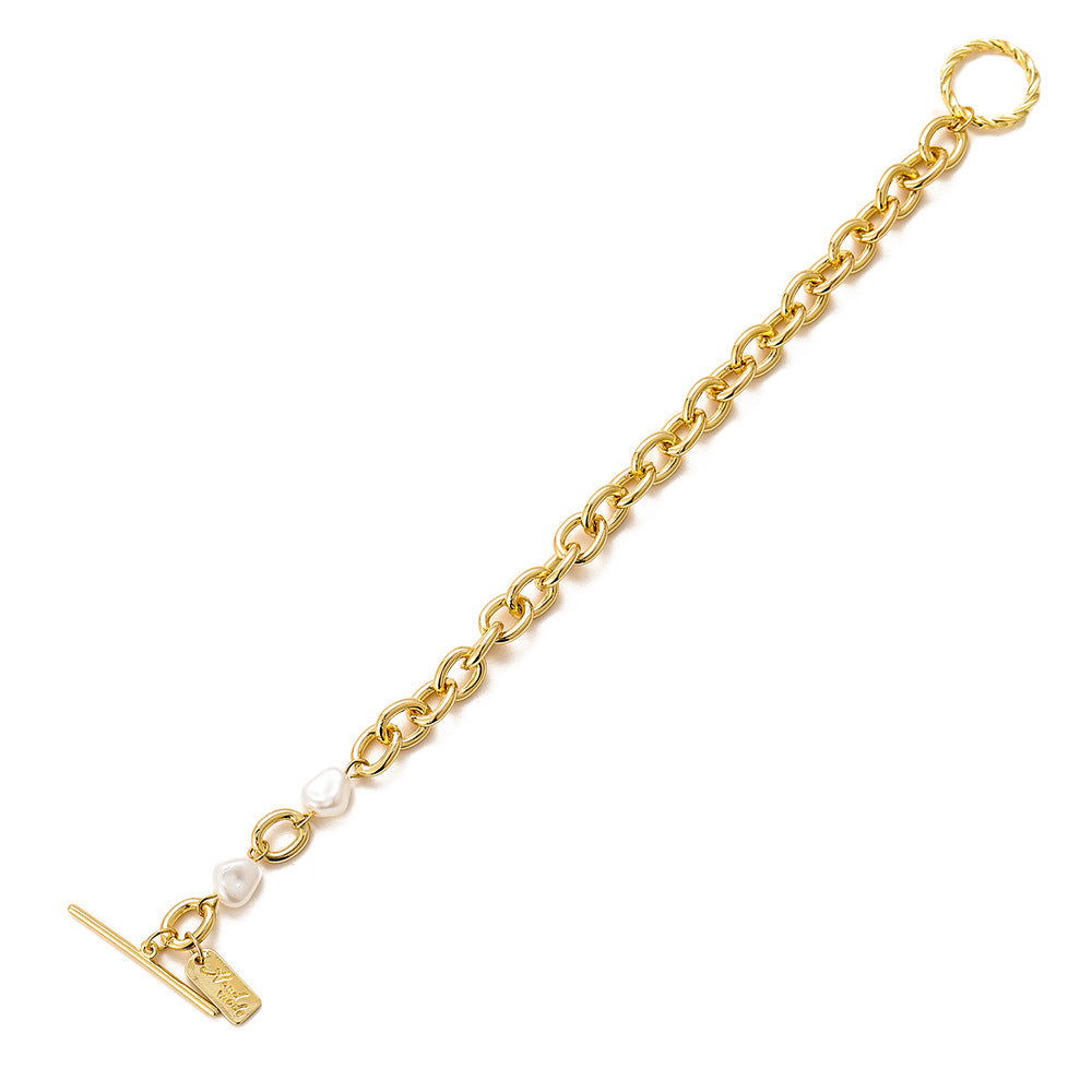 Elegant Loop Chain Bracelet with Pearls and Toggle Clasp Bracelet JLTB0792