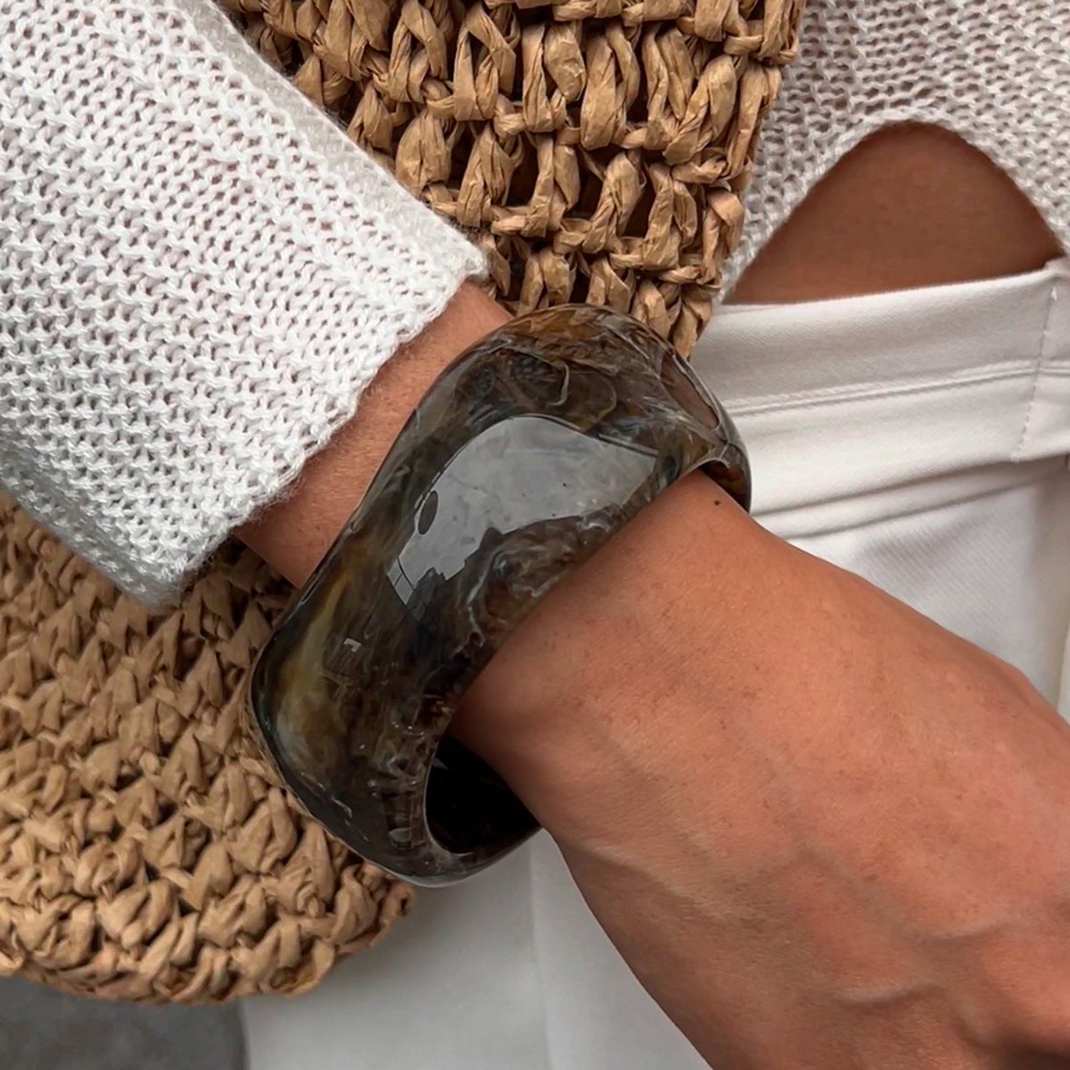 Just Lil Things Smoky Marble Resin Statement Bangle Bracelet jltb0806