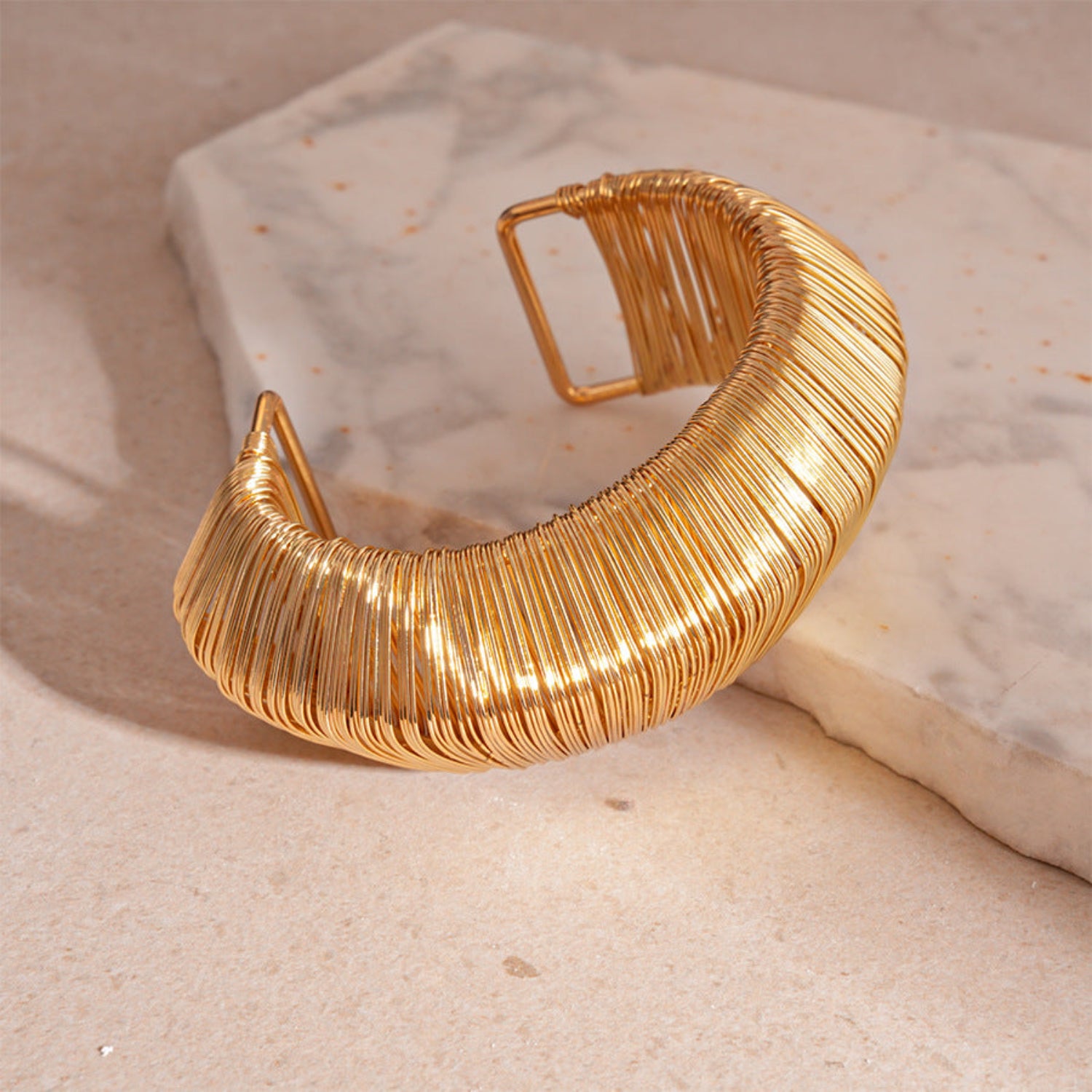 Gold woven square triangle open bracelet JLTB0808