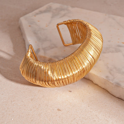 Gold woven square triangle open bracelet JLTB0808