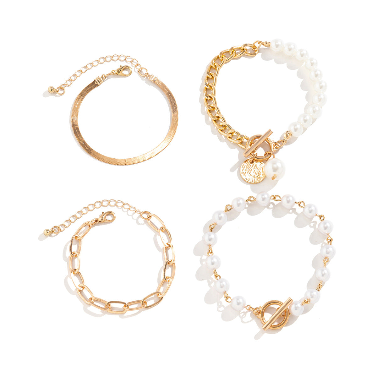 Elegant Gold and Portrait Pearl Stack Bracelet set JLTB0813