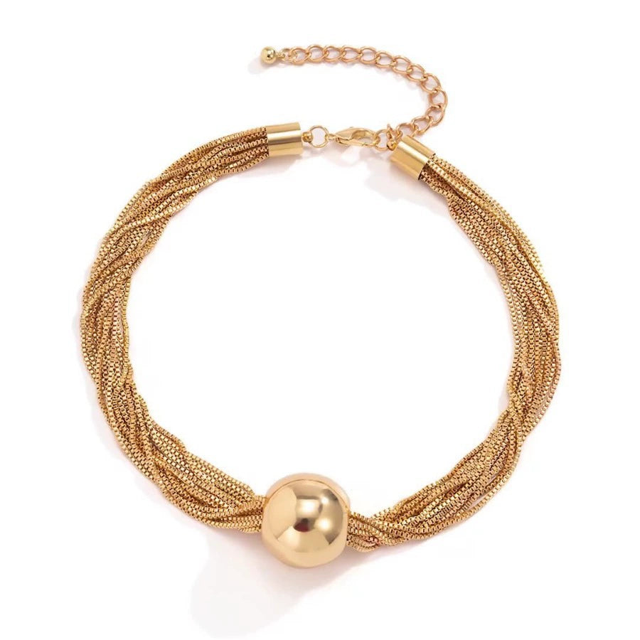 Elegant Multi-Chain Gold-tone Bracelet with Polished Bead Centerpiece JLTB0842