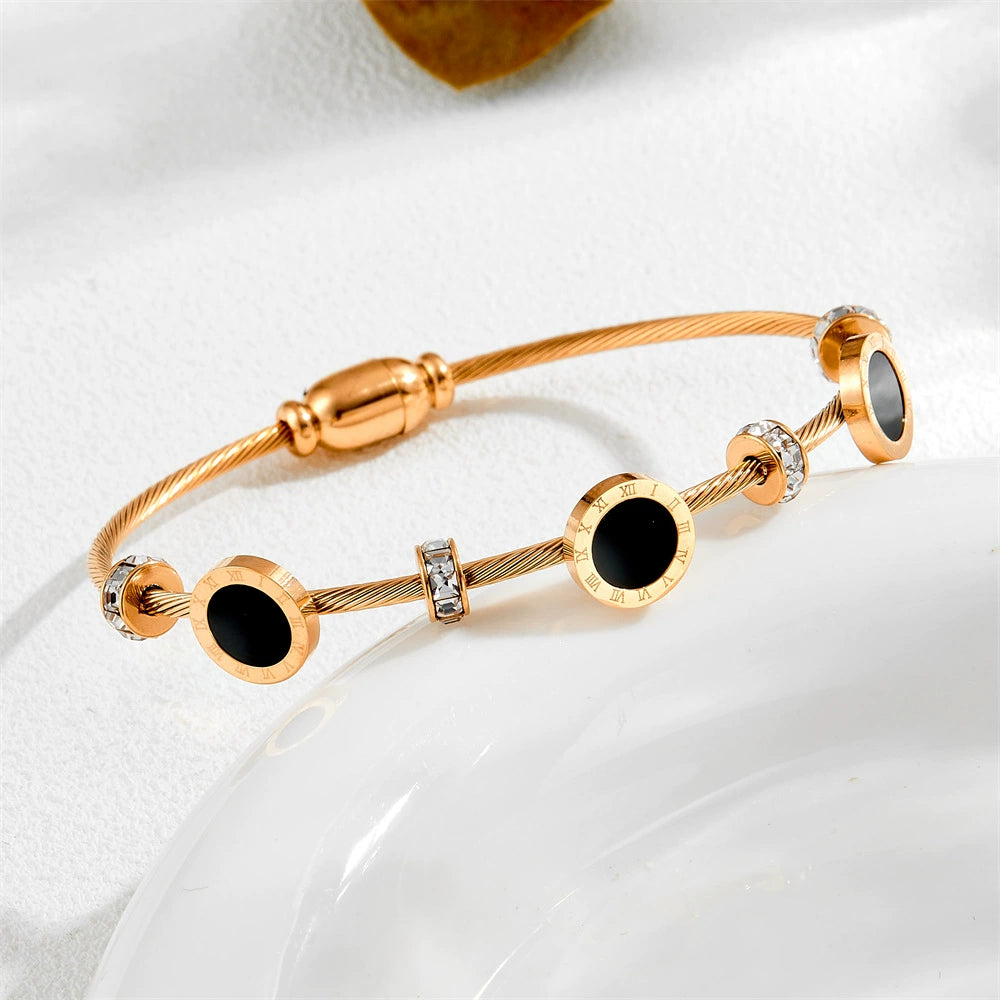 Just Lil Things Rose Gold Cable Wire Bracelet with Black Enamel JLTB0847