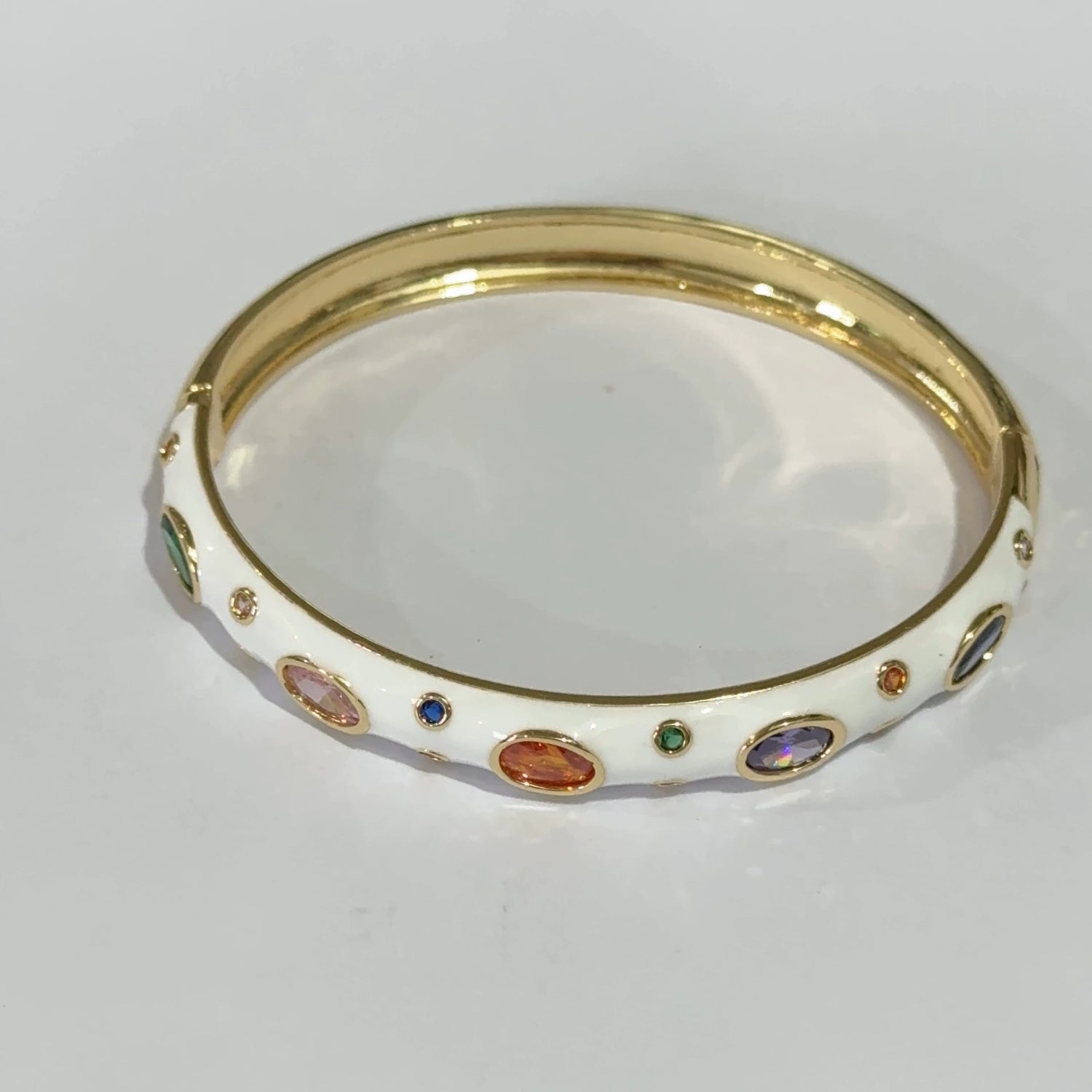 Just Lil Things Colorful Stone Adorned White Bangle with Gold Clasp JLTB0852
