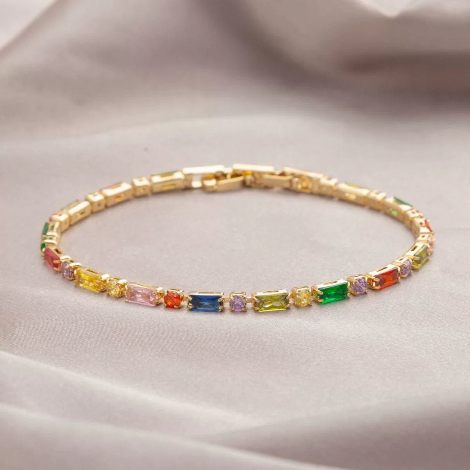 Just Lil Things Gold Color Bracelet With Multicolored Gemstones JLTB0853