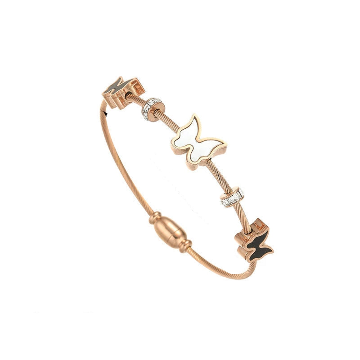 Just Lil Things Rose Gold Butterfly Charm Cable Wire Bracelet JLTB0866