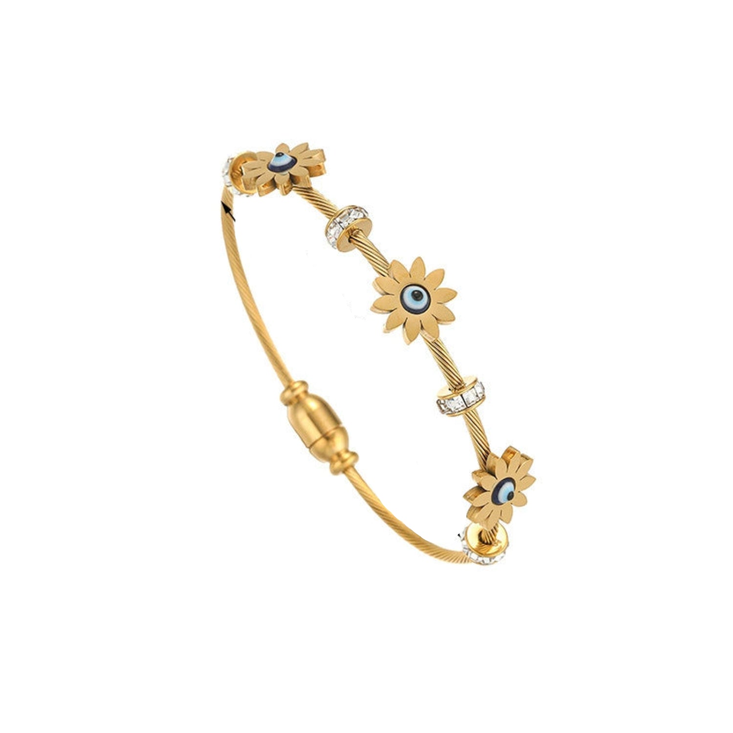 Just Lil Things Gold Daisy Evil Eye Cable Wire Bracelet JLTB0867