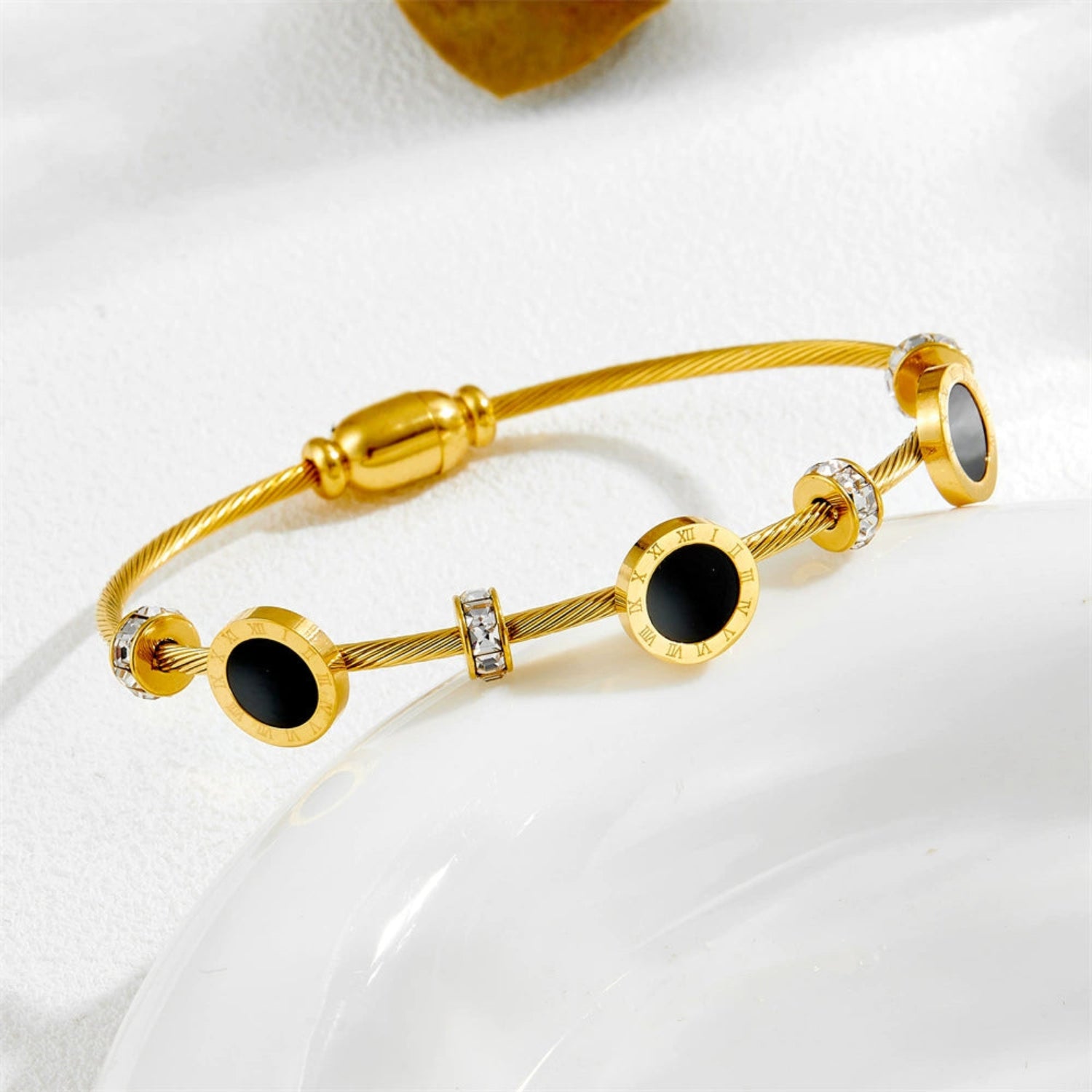 Just Lil Things Gold Cable Wire Bracelet with Black Enamel JLTB0870