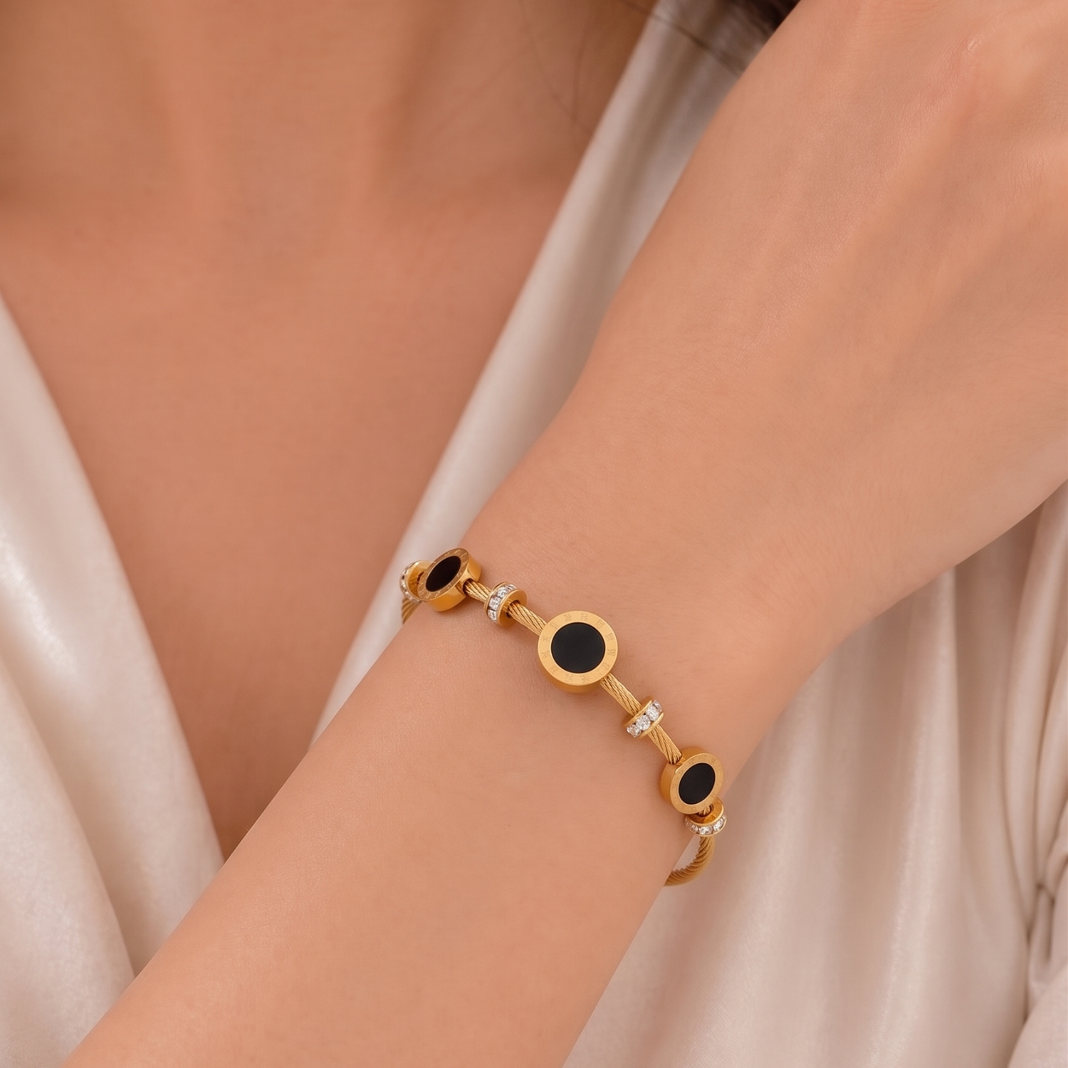 Just Lil Things Gold Cable Wire Bracelet with Black Enamel JLTB0870