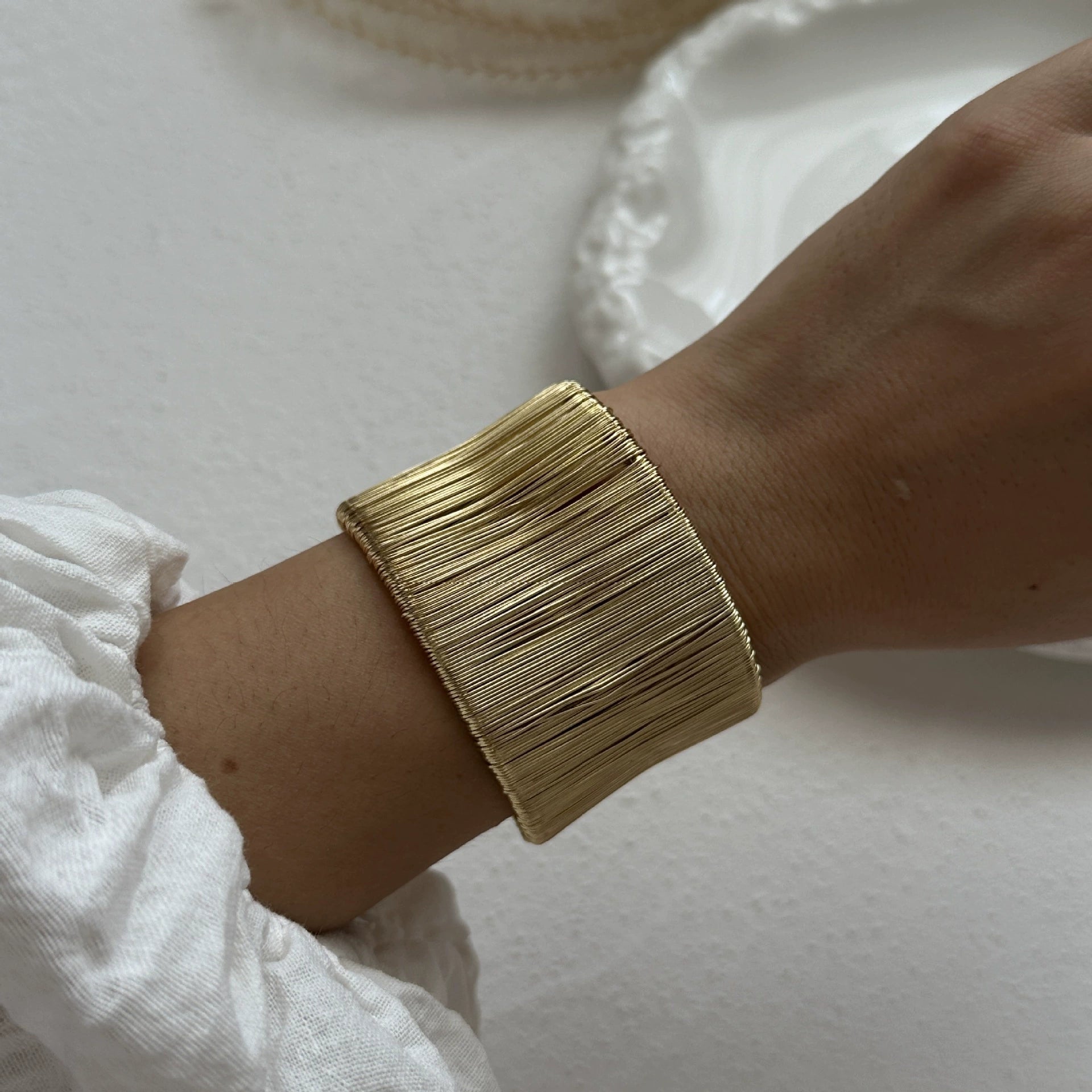 Just lil Things Textured Gold Wide Cuff Bracelet – Layered Wire Design JLTB0886