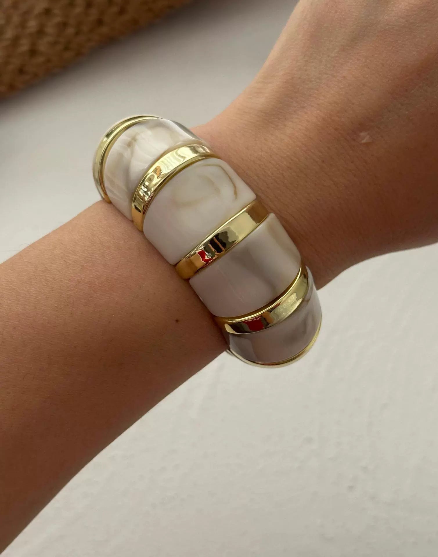 Just Lil Things White Marbled Segment Bangle – Gold Accent Design JLTB0895