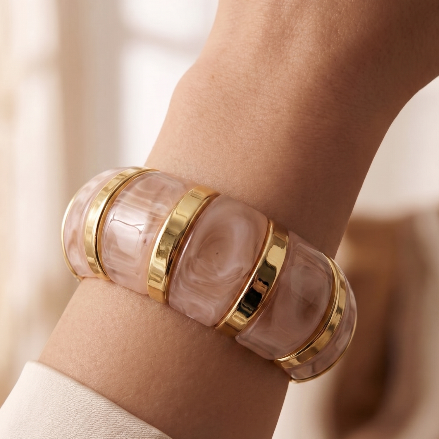 Just Lil Things Pink Marbled Segment Bangle – Gold Accent Design JLTB0902