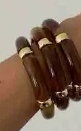Just Lil Things Brown Resin Bracelet Set – Gold Accent Segment Design JLTB0908