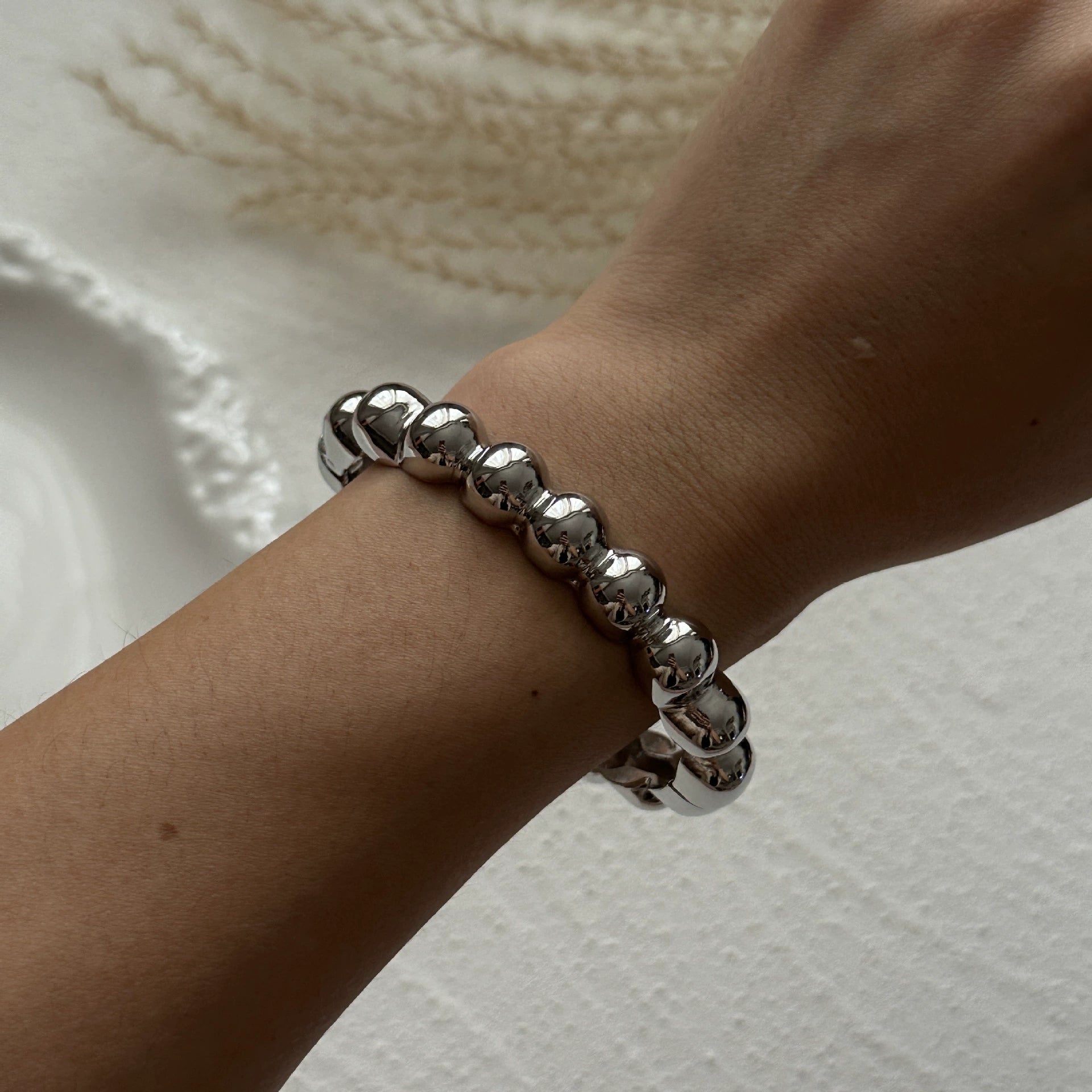 Just Lil Things Silver Beaded Cuff Bracelet JLTB0913