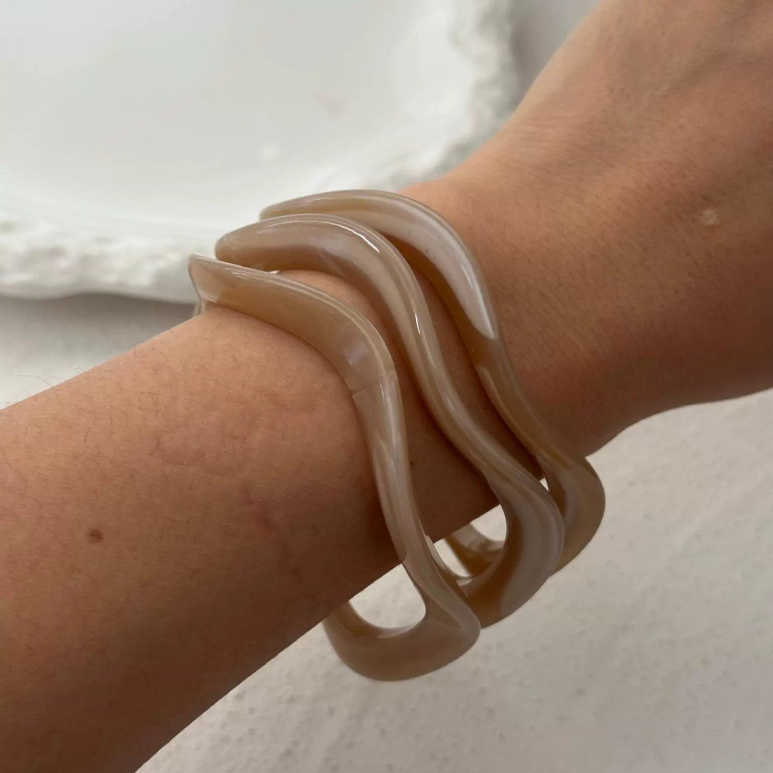 Just Lil Things Wavy Beige Glossy Resin Bracelet Design JLTB0922 - Pack Of 3