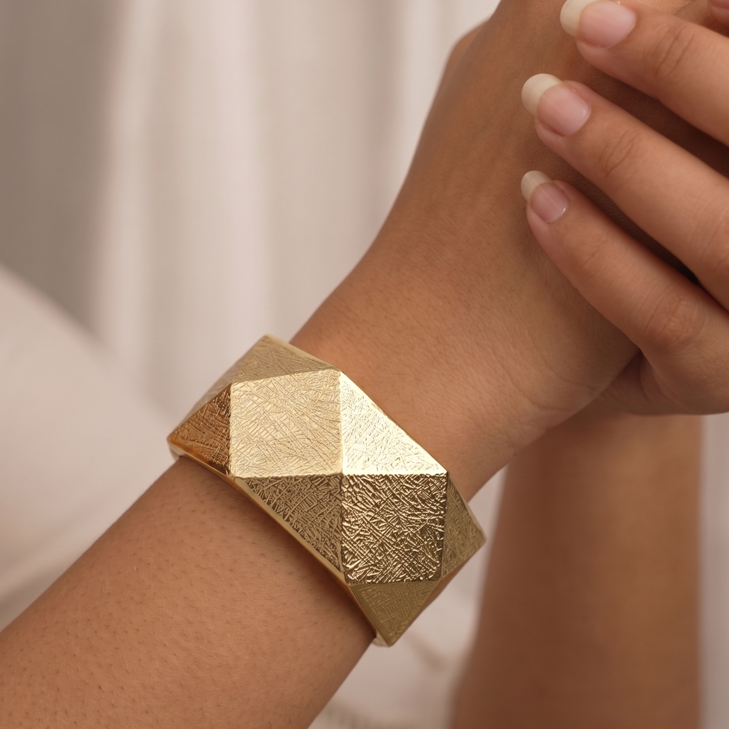 Just Lil Things Geometric Textured Gold Statement Bracelet Design JLTB0924