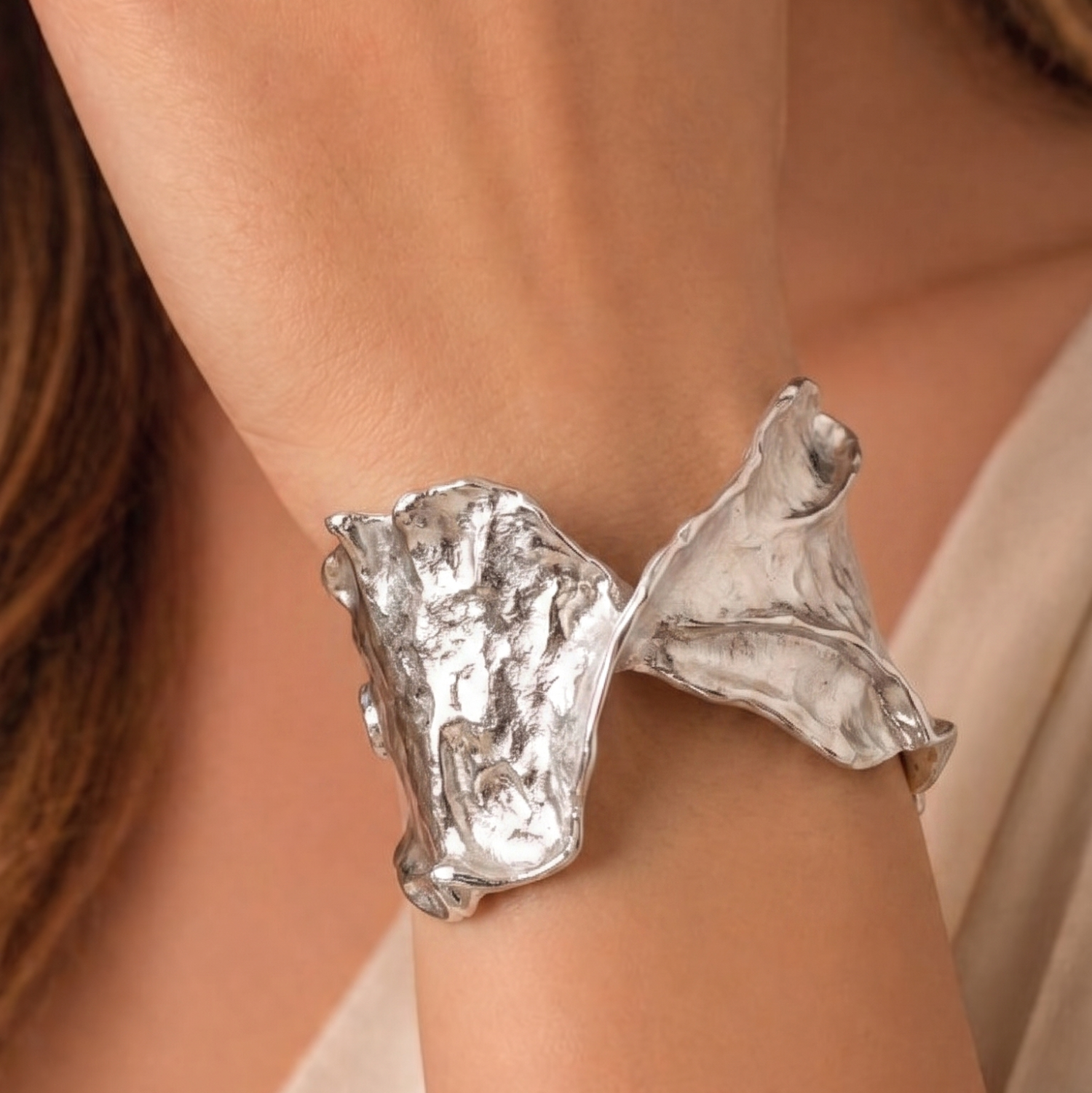 Just Lil Things Sculpted Silver Textured Cuff Bracelet Design JLTB0930