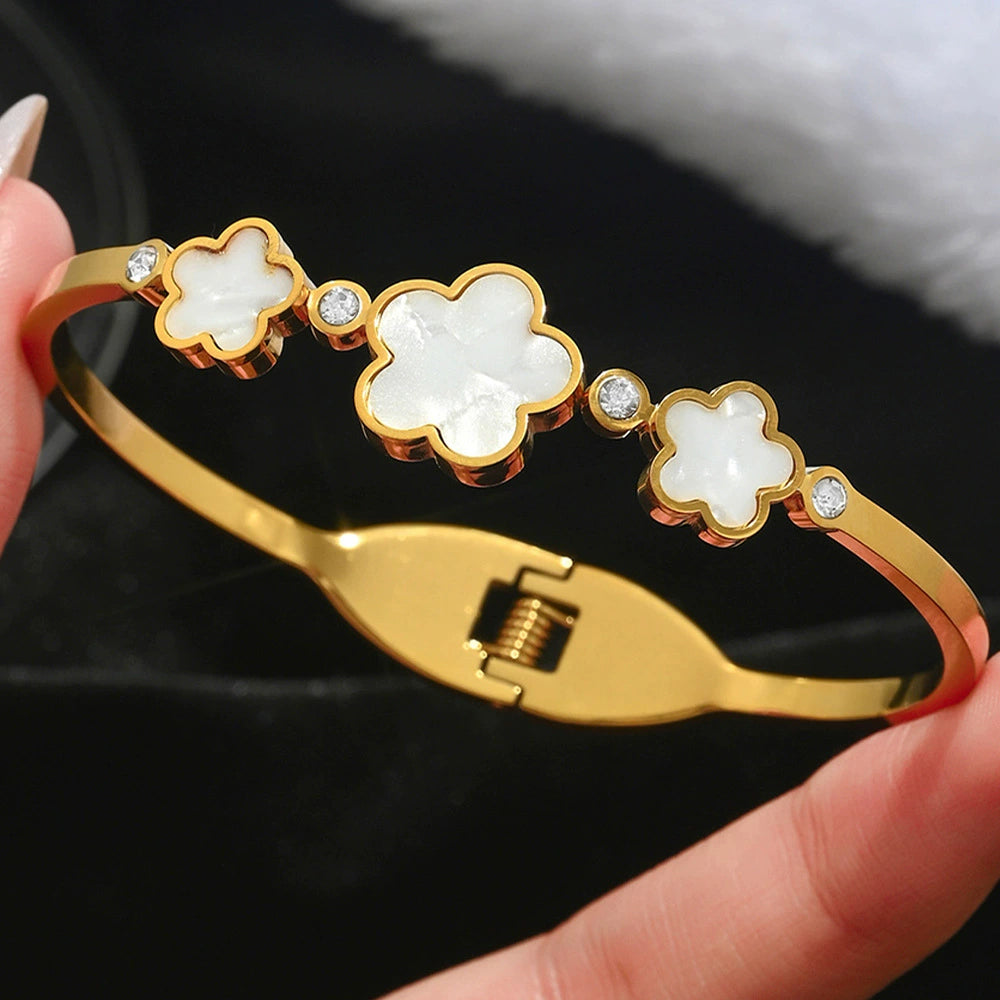 Just Lil Things Golden Clover Mother of Pearl Inlay Bracelet JLTB0933