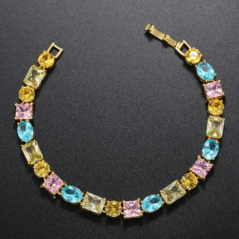 Just Lil Things Rainbow Charm Gold Bracelet with Multicolor Gemstone Design JLTB0936