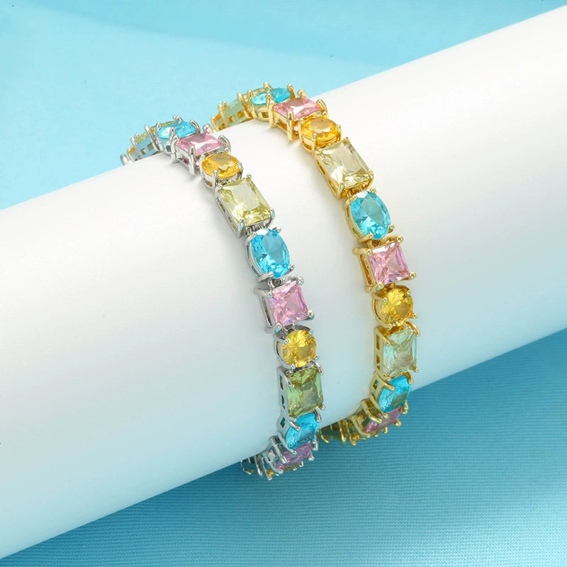 Just Lil Things Rainbow Charm Gold Bracelet with Multicolor Gemstone Design JLTB0936