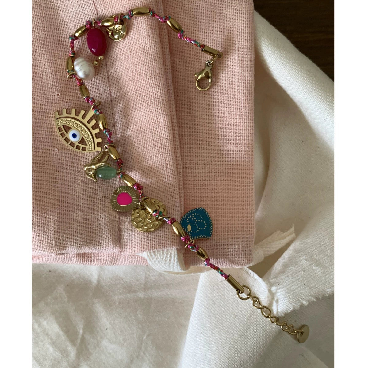Just Lil Things Boho Charm Bracelet with Evil Eye & Colorful Accents JLTB0937