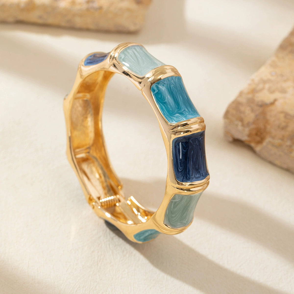 Just Lil Things Gold-Tone Enamel Bamboo-Style Bracelet in Ocean Hues JLTB0947