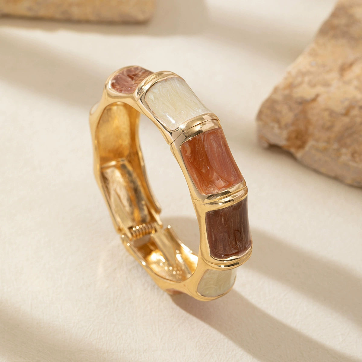 Just Lil Things Gold-Tone Enamel Bamboo-Style Bracelet in Earthy Hues JLTB0948