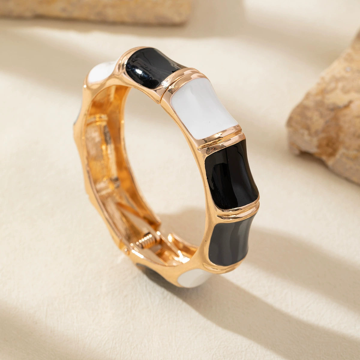 Just Lil Things Gold-Tone Enamel Bamboo-Style Bracelet in Black & White JLTB0949