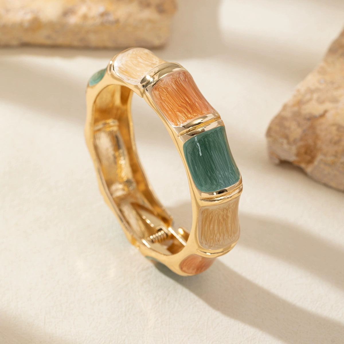 Just Lil Things Gold-Tone Enamel Bamboo-Style Bracelet in Pastel Hues JLTB0950
