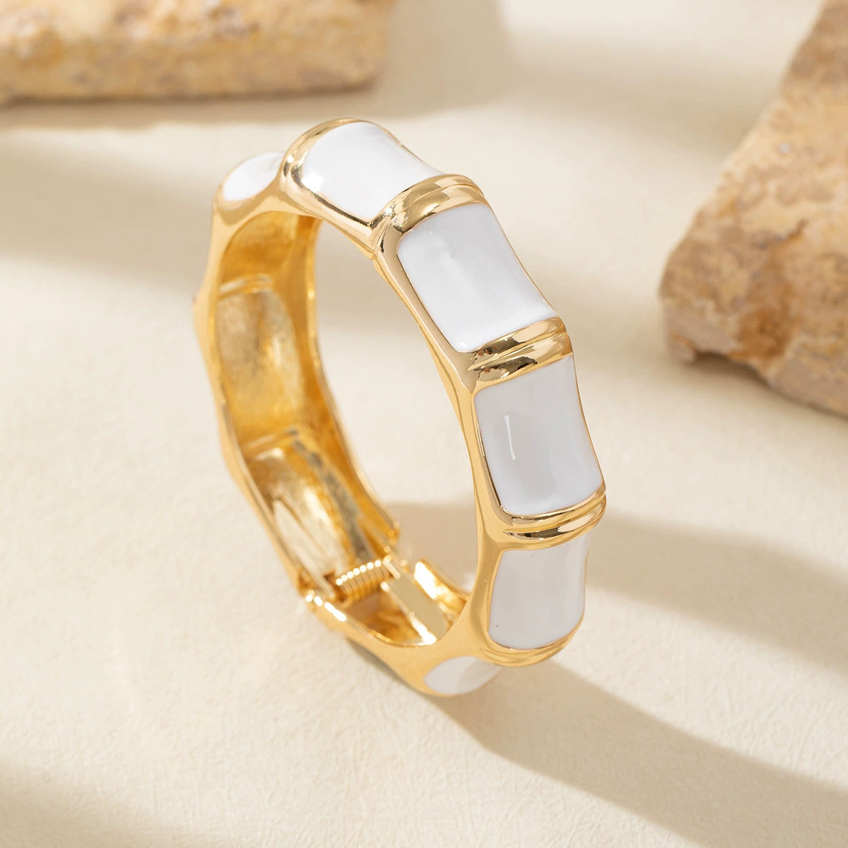 Just Lil Things Gold-Tone Enamel Bamboo-Style Bracelet in Classic White JLTB0951