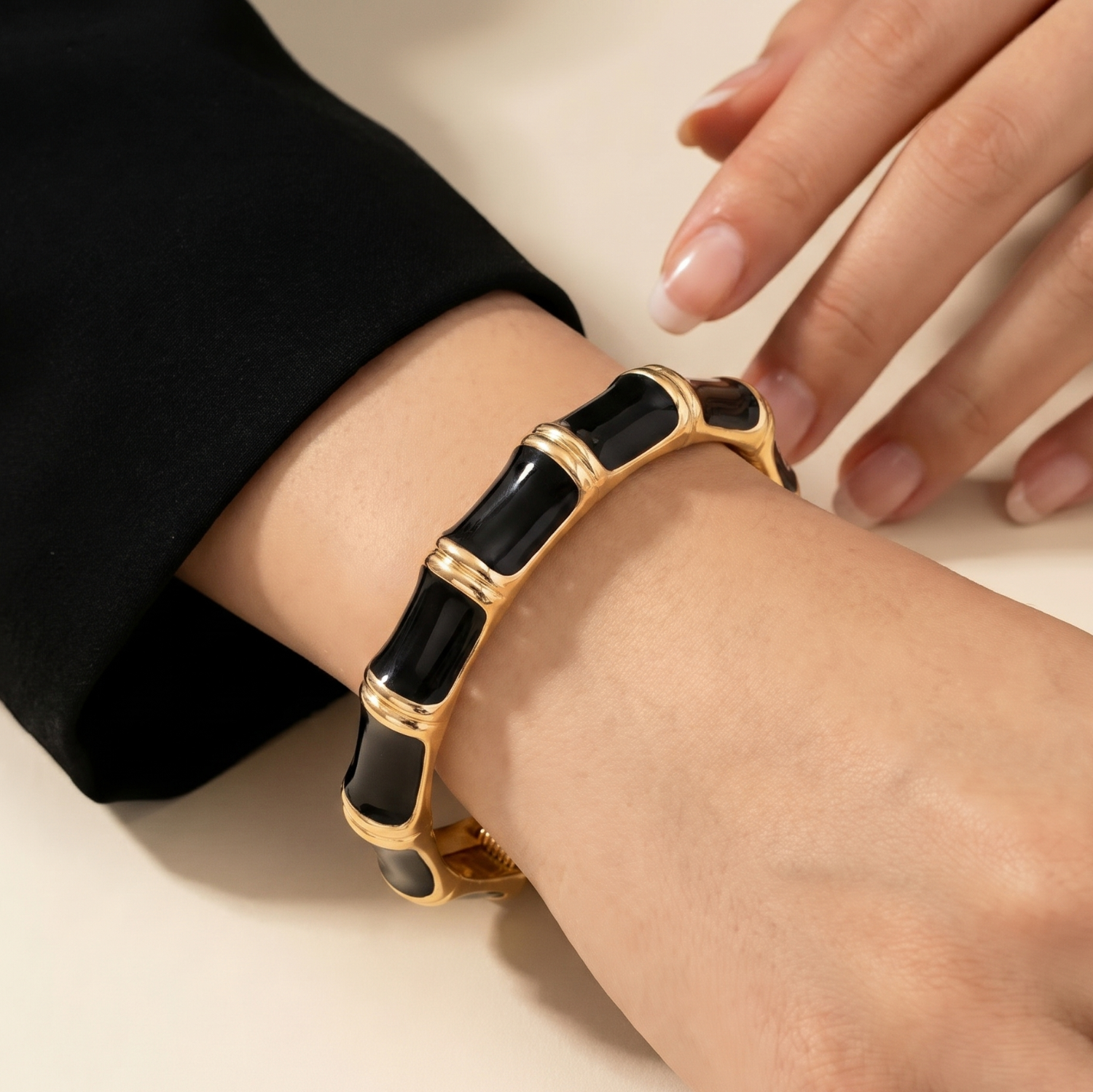 Just Lil Things Gold-Tone Enamel Bamboo-Style Bracelet in Classic Black JLTB0952