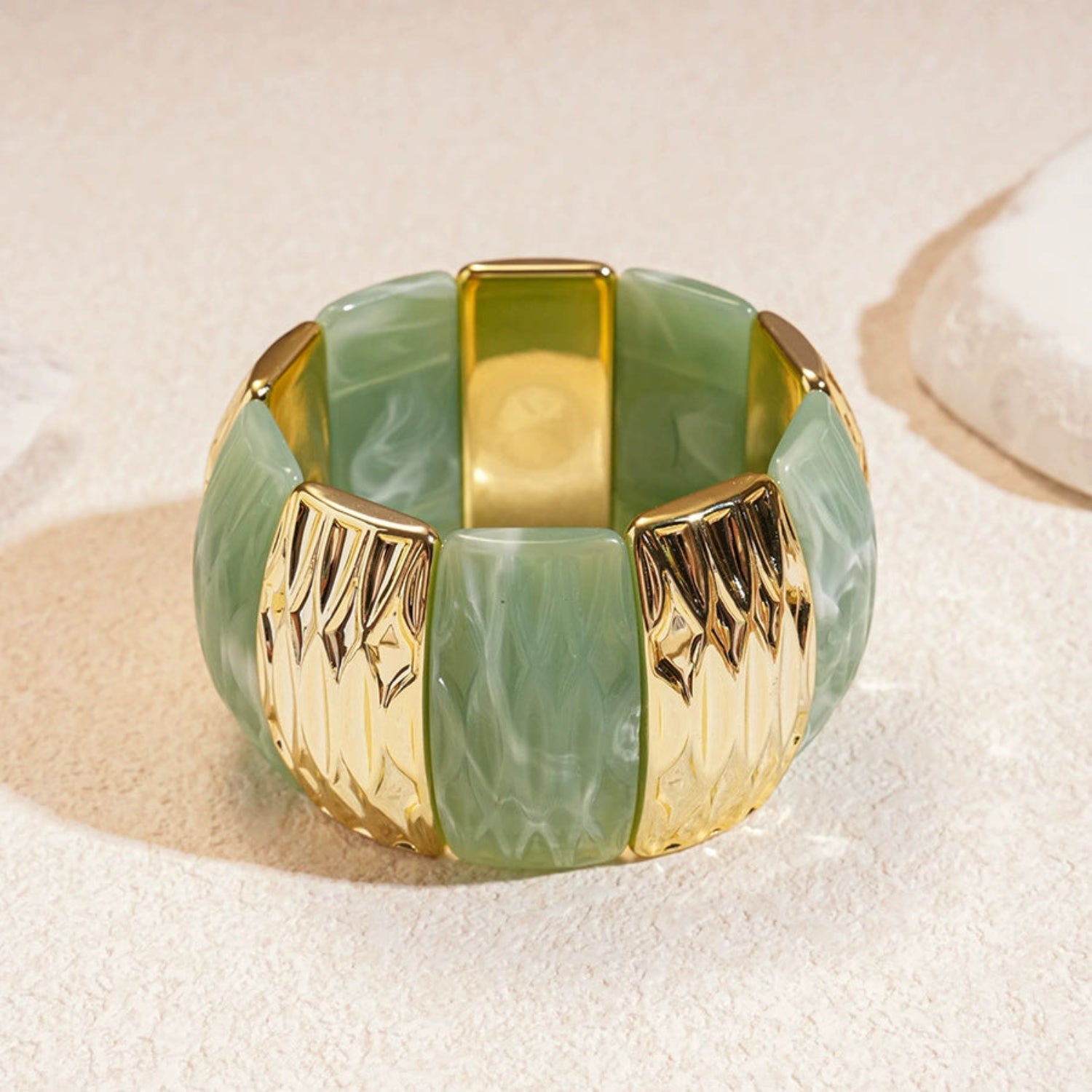Just Lil Things Chunky Green Resin & Textured Metal Wide Bracelet JLTB0954