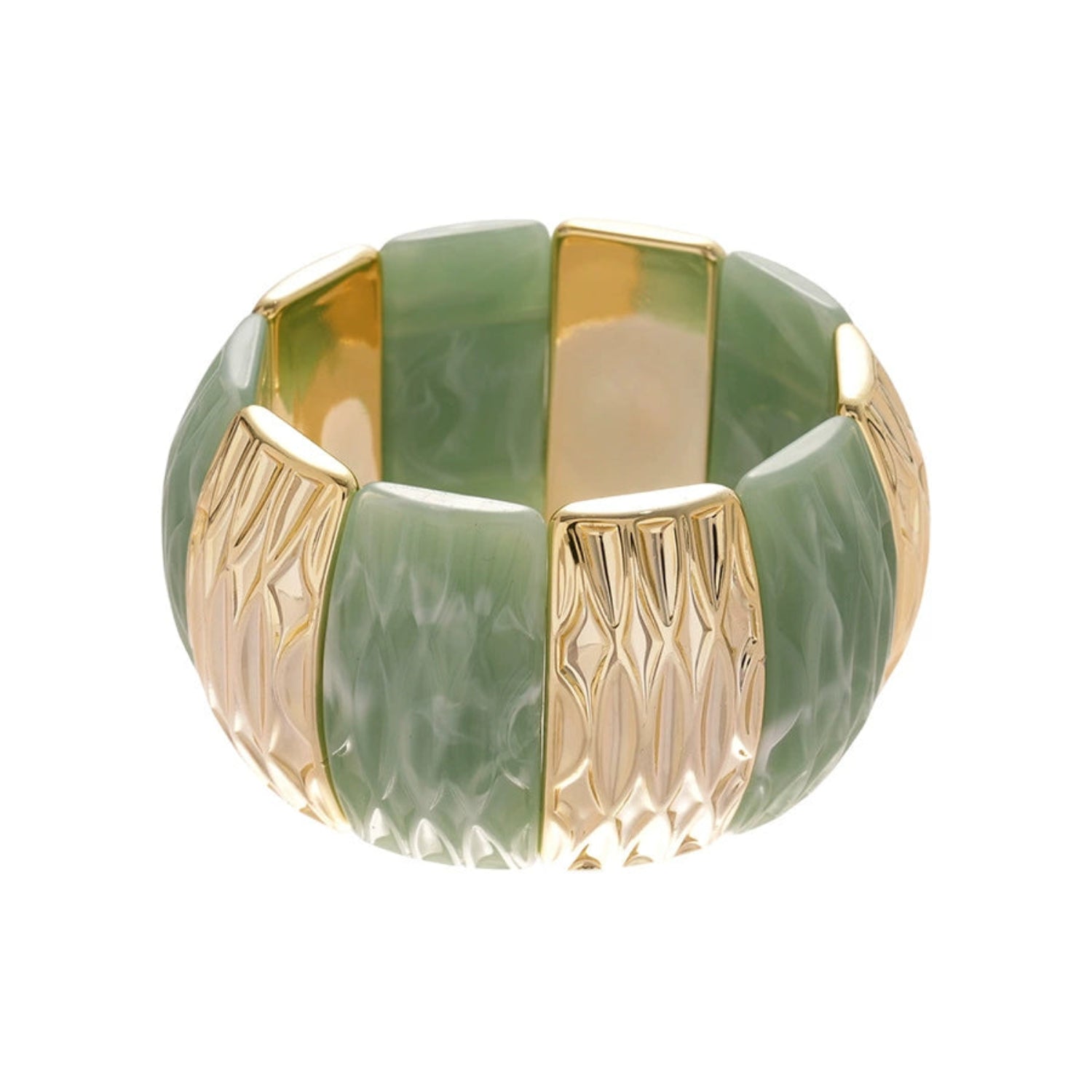 Just Lil Things Chunky Green Resin & Textured Metal Wide Bracelet JLTB0954