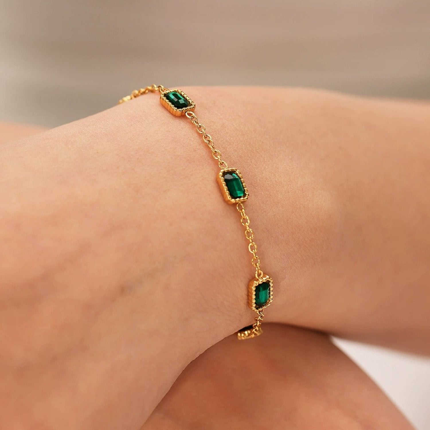 Just Lil Things Emerald Charm Bracelet with Gold Chain Links JLTB0955