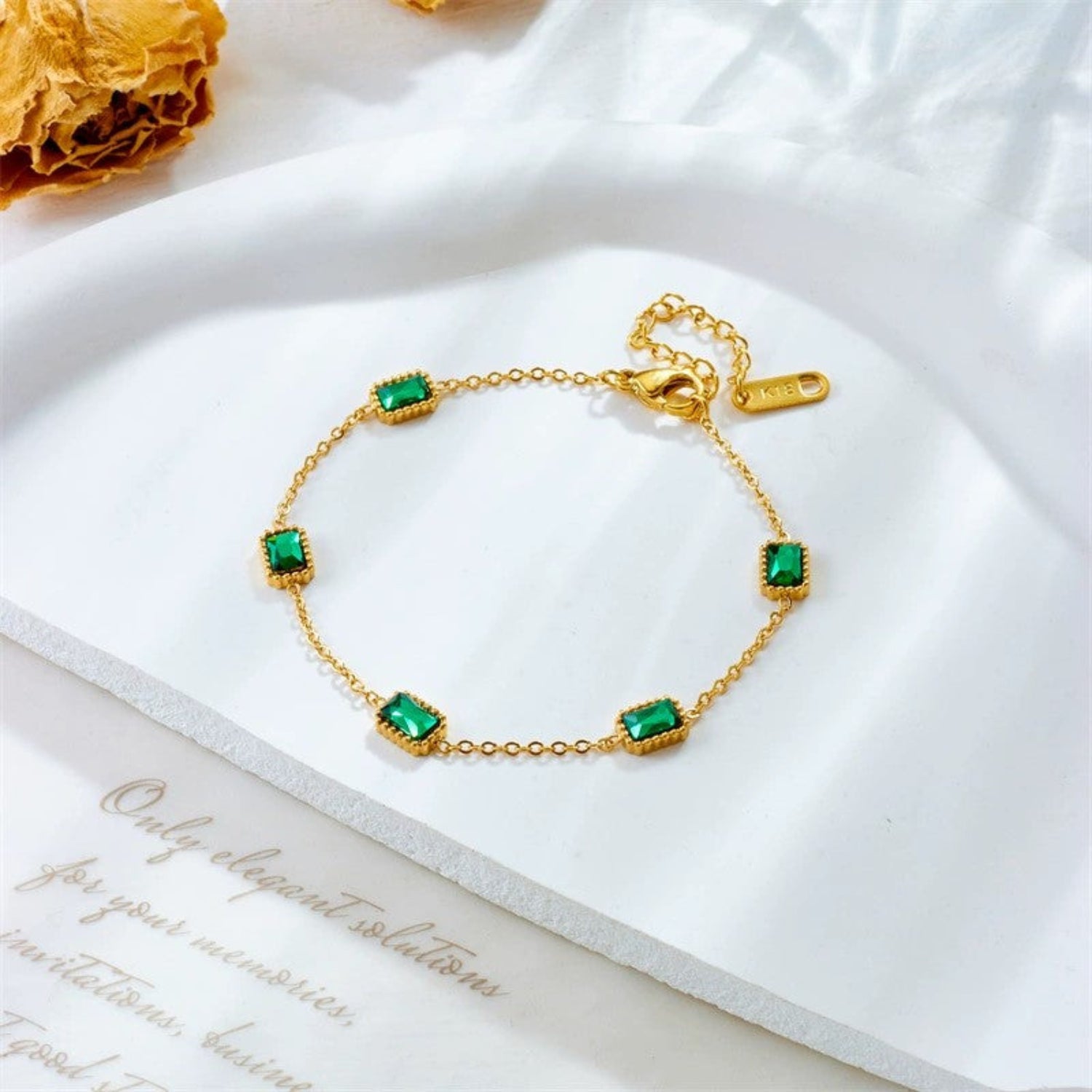 Just Lil Things Emerald Charm Bracelet with Gold Chain Links JLTB0955