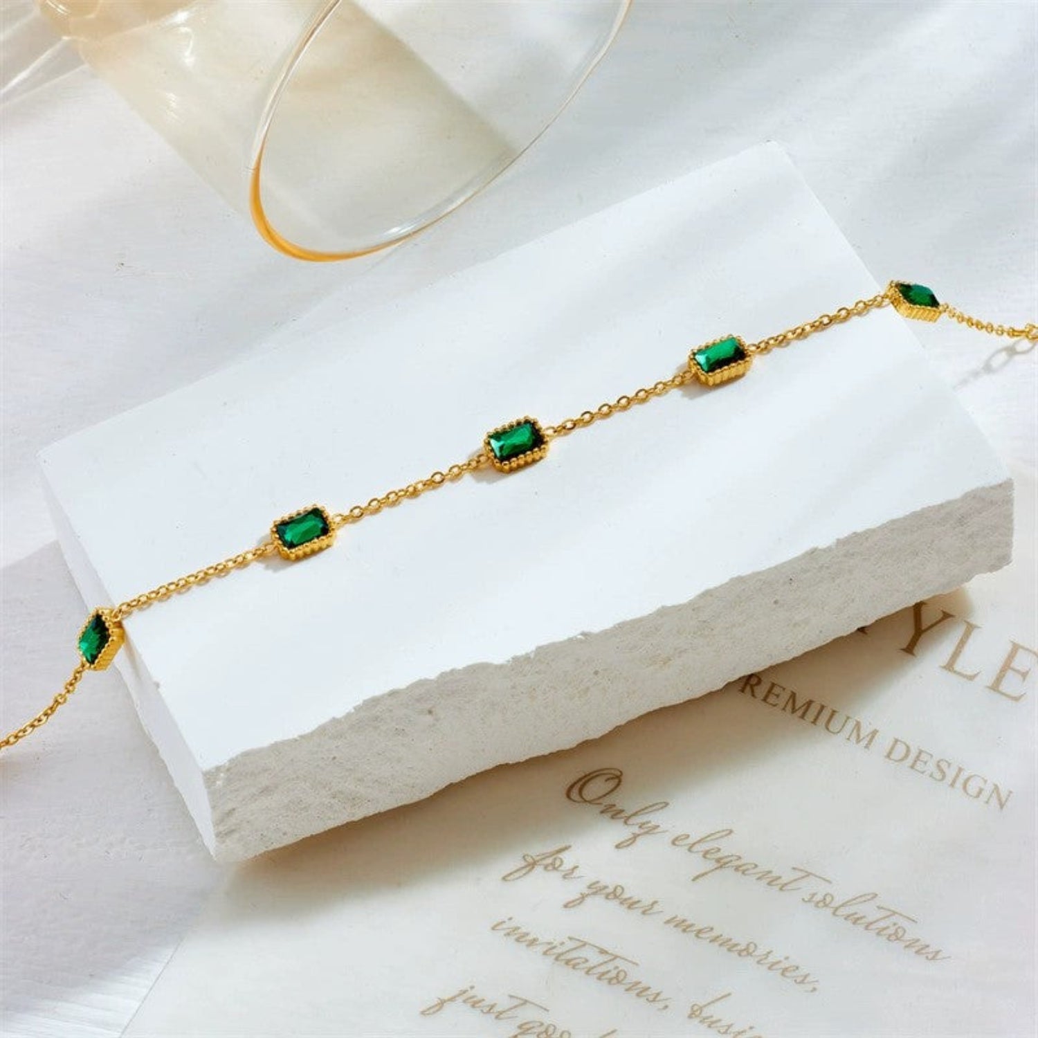 Just Lil Things Emerald Charm Bracelet with Gold Chain Links JLTB0955