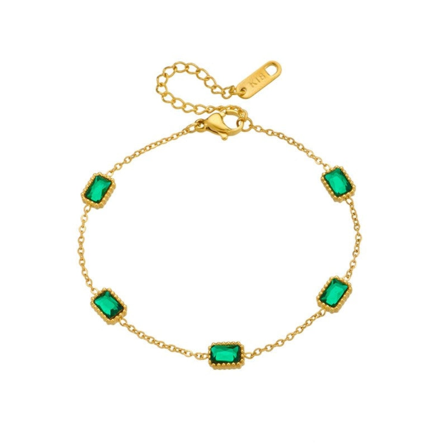 Just Lil Things Emerald Charm Bracelet with Gold Chain Links JLTB0955