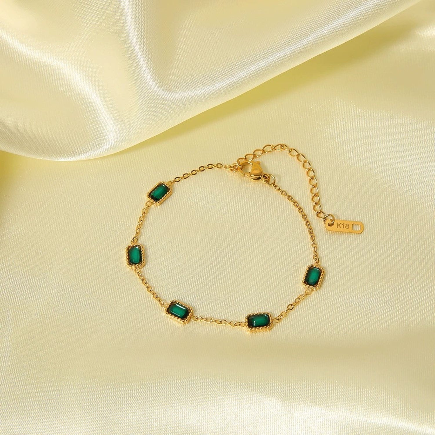 Just Lil Things Emerald Charm Bracelet with Gold Chain Links JLTB0955