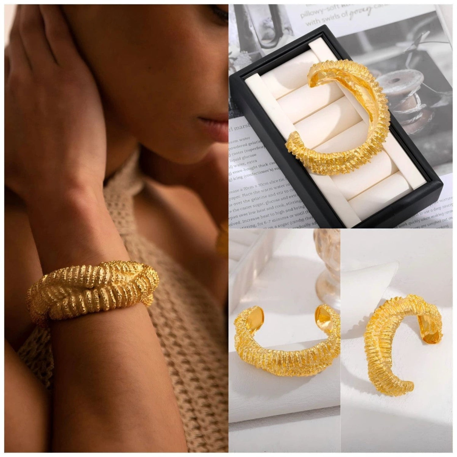 Just Lil Things Golden Ripple Textured Cuff Bracelet JLTB0969