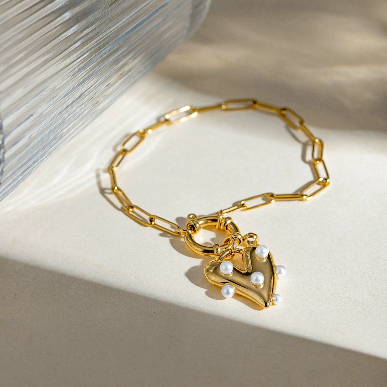 Just Lil Things Pearl Heart Charm Chain Bracelet JLTB0972